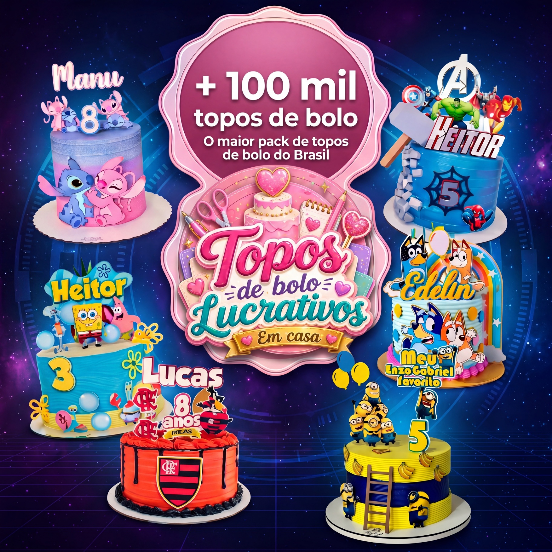 Categorias de topos de bolo: infantis, adultos e datas comemorativas